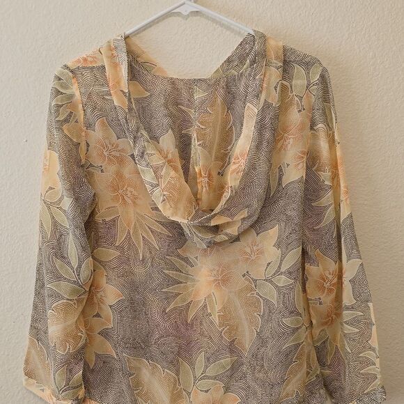 Vintage Tommy Bahama Sheer Crepe Silk Floral Hooded Blouse Size S Beachy - Picture 3 of 7